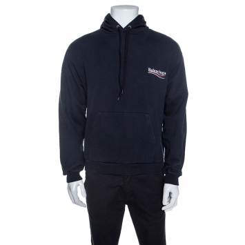 Pre Owned Balenciaga Navy Blue Jersey Hoodie M