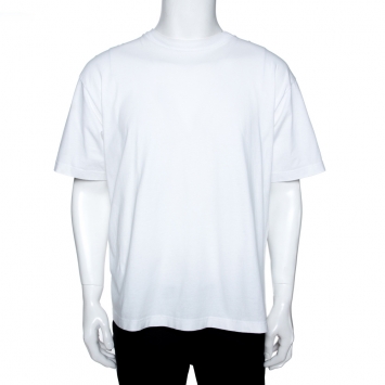 Pre Owned Balenciaga White Logo Print Cotton Oversized T-Shirt L