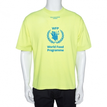 Pre Owned Balenciaga Neon Yellow Cotton World Food Programme Oversized T-Shirt S