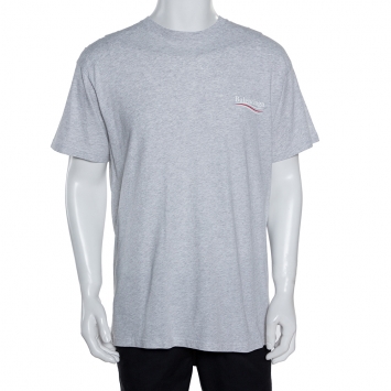 Pre Owned Balenciaga Light Grey Cotton Wave Logo Print T Shirt S