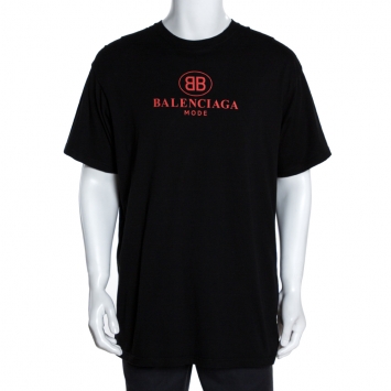 Pre Owned Balenciaga Black Cotton BB Balenciaga Mode Print T-Shirt S