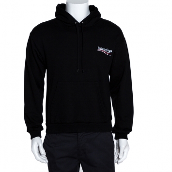 Pre Owned Balenciaga Black Cotton Logo Detail Hooded Sweatshirt S