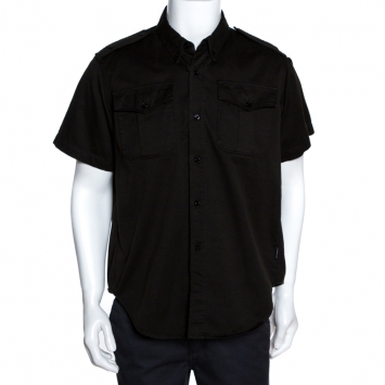 Pre Owned Balenciaga Black Cotton Short Sleeve Safari Shirt M