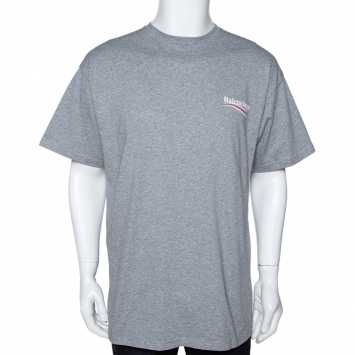 Pre Owned Balenciaga Grey Cotton Campaign Logo Crew Neck T Shirt M 