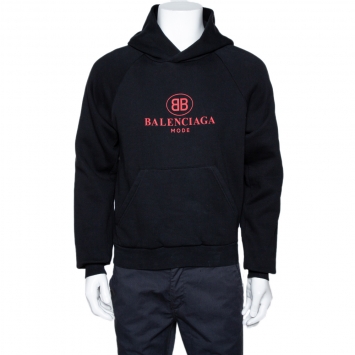 Pre Owned Balenciaga Black BB Mode Print Cotton Hooded Sweatshirt XS