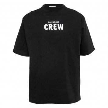 Pre Owned Balenciaga  Black Crew Printed Cotton Oversized T Shirt S