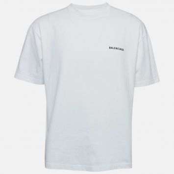 Pre Owned Balenciaga White Printed Cotton Knit T-Shirt M