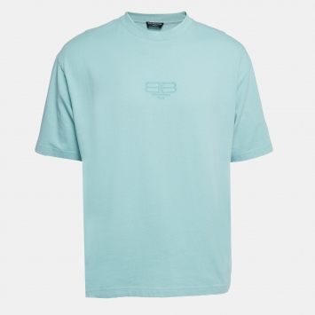 Pre Owned Balenciaga Mint Green Embroidered Cotton T-Shirt M