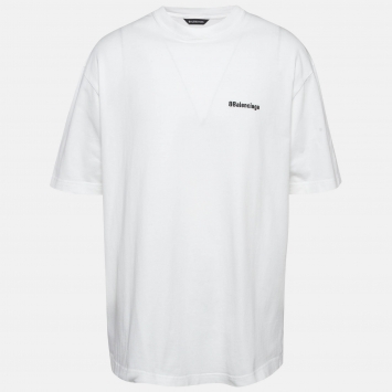 Pre Owned Balenciaga White Logo Print Cotton T-Shirt M