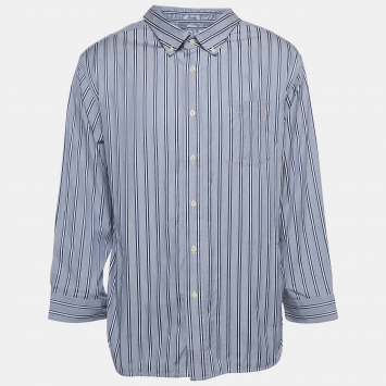Pre Owned Balenciaga Blue Striped Cotton Button Front Shirt L