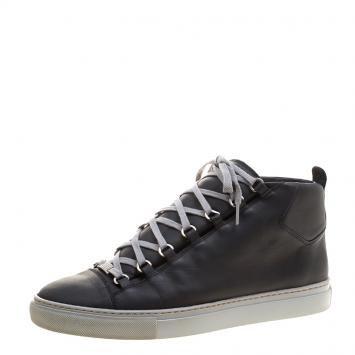 Pre Owned Balenciaga Black Leather Arena High Top Sneakers Size 45