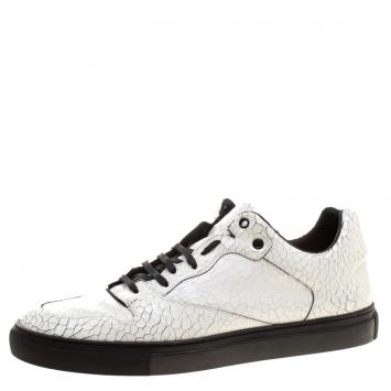 Pre Owned Balenciaga White Cracked Leather Sneakers Size 46