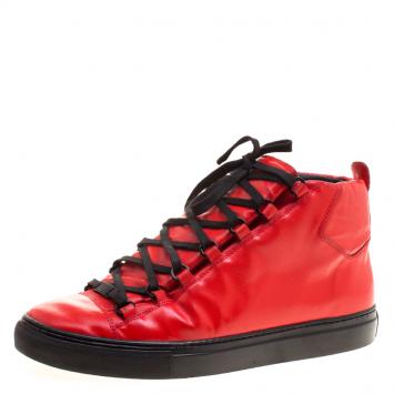 Pre Owned Balenciaga Red Embossed Nubuck Arena High Top Sneakers Size 44
