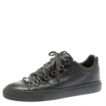 Pre Owned Balenciaga Grey Leather Arena Low Top Sneakers Size 41