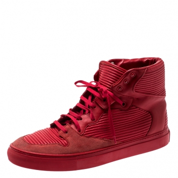 Pre Owned Balenciaga Red Leather And Suede High Top Sneakers Size 42