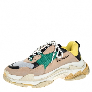 Pre Owned Balenciaga Multicolor Mesh, Nubuck And Leather Triple S Platform Sneakers Size 45