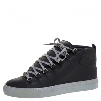 Pre Owned Balenciaga Grey Leather Arena Mid Top Sneakers Size 41
