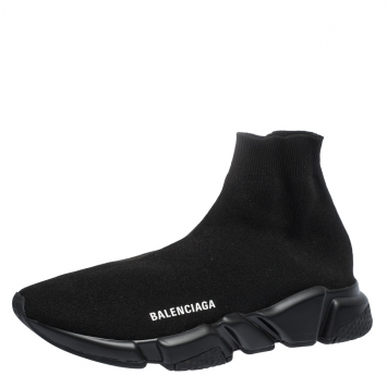 Pre Owned Balenciaga Black Knit Fabric Speed Trainer Sneakers Size 41