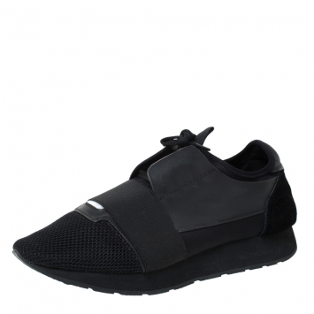 Pre Owned Balenciaga Black Leather, Suede And Mesh  Race Runner Sneakers Size 42