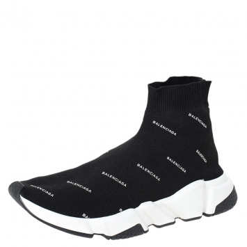 Pre Owned Balenciaga Black Knit Fabric Speed Logo Sneakers Size 40