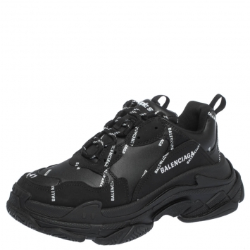 مملوكة مسبقًا Balenciaga Black Leather And Nubuck Allover Logo Triple S Platform Sneakers Size 41