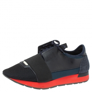 Pre Owned Balenciaga Multicolor Mesh, Leather And Suede Race Runners Sneakers Size 41