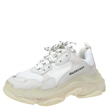 Pre Owned Balenciaga White Mesh and Leather Triple S Sneakers Size 41