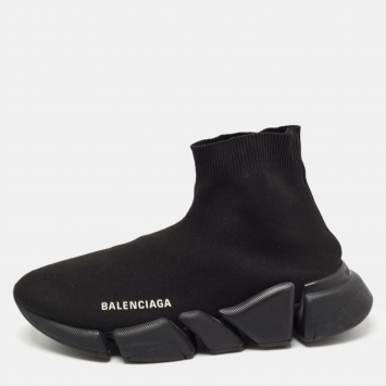 Pre Owned Balenciaga Black Knit Fabric Speed Trainer Sneakers Size 38