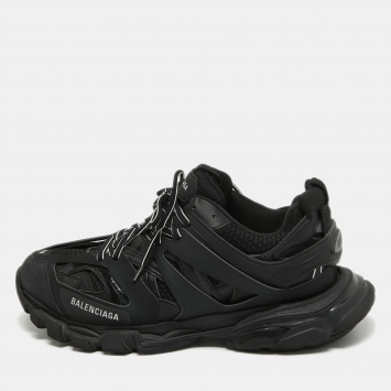 Pre Owned Balenciaga Black Fabric and Faux Leather Track Sneakers Size 44
