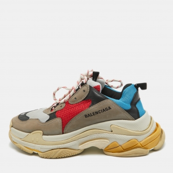 Pre Owned Balenciaga Multicolor Mesh  and Faux Leather Triple S Sneakers Size 41
