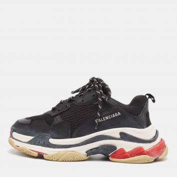 Pre Owned Balenciaga Black Nubuck and Mesh Triple S Sneakers Size 43  