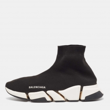Pre Owned Balenciaga Black Knit Fabric Speed Trainer Sneakers Size 44