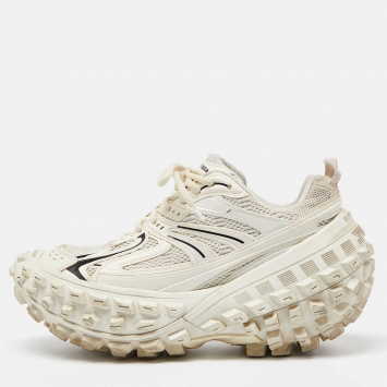 Pre Owned Balenciaga Cream Mesh and Faux Leather Bouncer Sneakers Size 42
