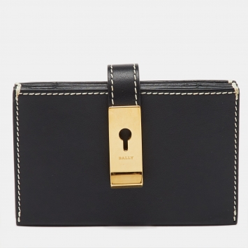 Pre Owned Bally Black Leather Gusset Card Case
