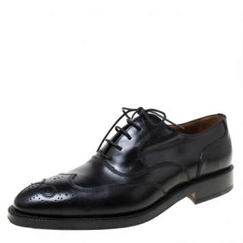 Pre Owned Bally Black Leather Wingtip Lace Up Oxfords Size 41