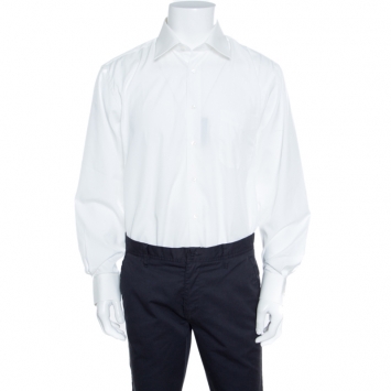 Pre Owned Balmain White Striped Cotton Long Sleeve Button Front Two Ply Shirt L