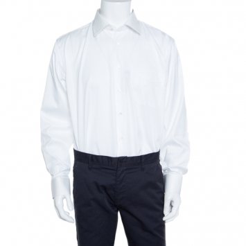Pre Owned Balmain White Cotton Long Sleeve Button Front Two Ply Shirt L
