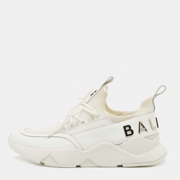 Pre Owned Balmain White Leather and Mesh Low Top Sneakers Size 39