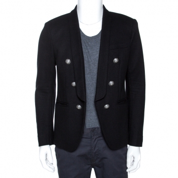 مملوكة مسبقًا Balmain Black Cashmere Shawl Lapel Open Front Blazer L