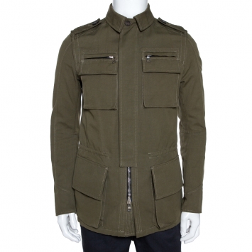 مملوكة مسبقًا Balmain Olive Green Cotton Linen Zip Front Jacket M
