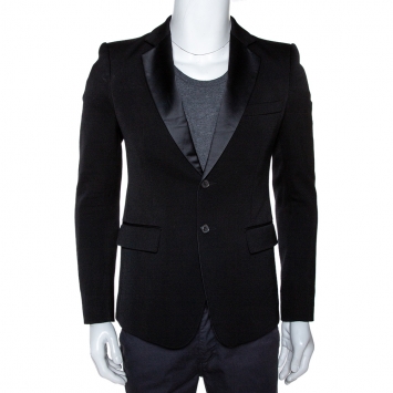Pre Owned Balmain Black Wool Two Buttoned Tuxedo Jacket M