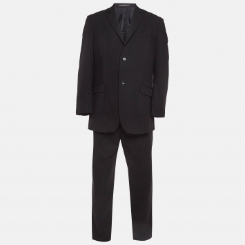 Pre Owned Balmain Vintage Black Striped Wool Suit M