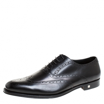 Pre Owned Balmain Black Leather Brogue Detail Lace Up Oxfords Size 45