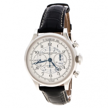 Pre Owned Baume & Mercier White Stainless Steel Capeland Flyback M0A10006 Men's Wristwatch 44 mm