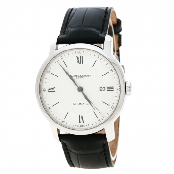 Pre Owned Baume And Mercier Silver White Stainless Steel Classima 65679 Men's Wristwatch 42 mm