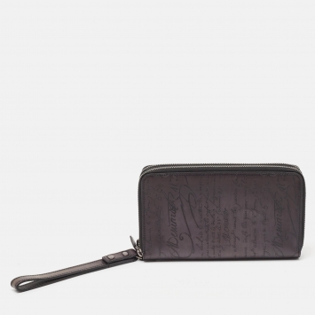 Pre Owned Berluti Black Leather Tali Scritto Double Zip Wallet