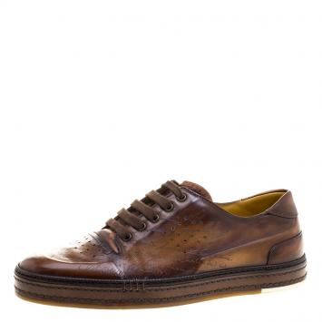 Pre Owned Berluti Tobacco Brown Leather Scritto Lace Up Derby Size 42