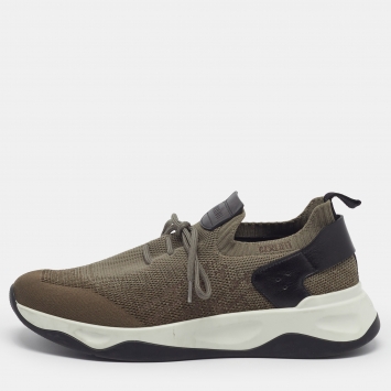 مملوكة مسبقًا Berluti Shadow Size 45 Green Knit Fabric and Leather Low Top Sneakers