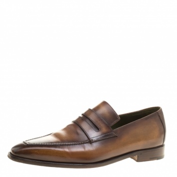 Pre Owned Berluti Brown Leather Andy Penny Loafers Size 42.5