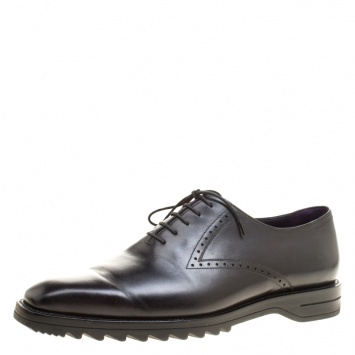 Pre Owned Berluti Black Leather Lace Up Oxfords Size 42.5